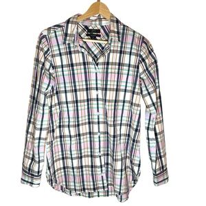 J.Crew Classic-Fit Plaid Button Down Shirt Pink Green Navy Long Sleeve